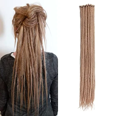 Abbildung von 20 Zoll Stränge/Pack Synthetische Dreadlocks Verlängerungen Dünne 0,6cm Gehäkelte Geflochtene Haare Weiche Dreads Einseitige Reggae Hip Hop Hippie Stil, Tiefblond 24#