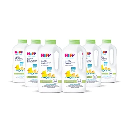 Abbildung von HiPP Baby Care Happy Babybad, Familiengröße, für empfindliche Haut, pH neutral, mit natürlichem Bio Mandel Extrakt, 1 Flasche à 1000 ml