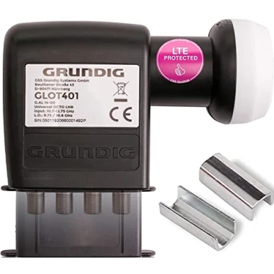 Abbildung von GSS Octo LNB GLOT 401 schwarz + Aufdrehhilfe Universal (LTE Filter, 0.1dB, Wetterschutz, kälte &amp; hitzebeständig)