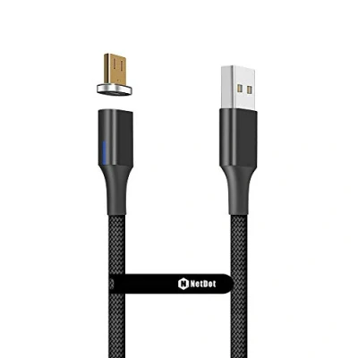 Abbildung von NetDot Gen10 Micro USB Nylon geflochtenes magnetisches Schnellladekabel mit seitlicher LED kompatibel Android Gerät (1m/1 Pack schwarz)