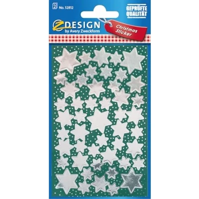 Abbildung von AVERY Zweckform 96 Aufkleber Weihnachten Sterne silber (Made in Germany, Weihnachtssticker Glanzpapier, selbstklebende Weihnachtdeko für Karten, Geschenke, Tüten) 2 Bogen/je 48 Sternsticker, 52812
