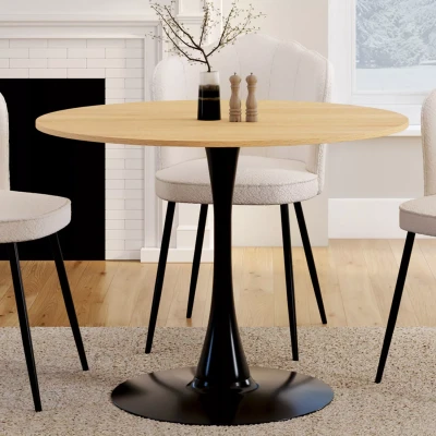 Abbildung von IDMarket Esstisch, rund, Dalia, 4 Personen, Tulpenfüße, Holz und Schwarz, 100 cm