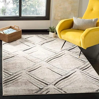 Abbildung von SAFAVIEH Boho Teppich für Wohnzimmer, Esszimmer, Schlafzimmer Amsterdam Collection, Kurzer Flor, Creme und Kohle, 155 X 229 cm