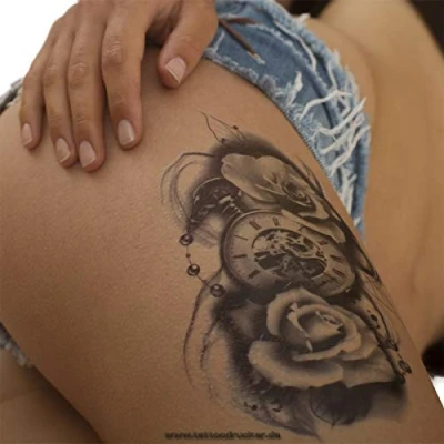 Abbildung von 2 x Uhr Kette Rosen Spruch schwarzes XL Tattoo Body Temporary Fake TH530 (2)