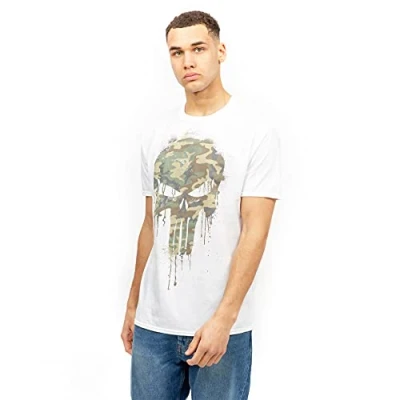 Abbildung von MARVEL Herren Punisher Skull Camo T Shirt, Weiß, S