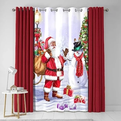 Abbildung von Fusion Traditioneller Weihnachtsvorhang B 55 x L 84 (138 214 cm) Öse Weihnachtsmann Vorhang für Weihnachten Weihnachtsvorhang/Schneemann Schlafzimmer/Wohnzimmer