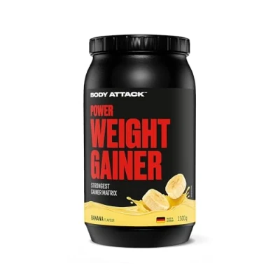 Abbildung von Body Attack Weight Gainer Banana 1,5 kg Dein Mass für Masseaufbau &amp; Muskelaufbau Mit Whey Protein, BCAA und Kohlenhydraten fettarmer Masse Shake hochwertige Kalorien