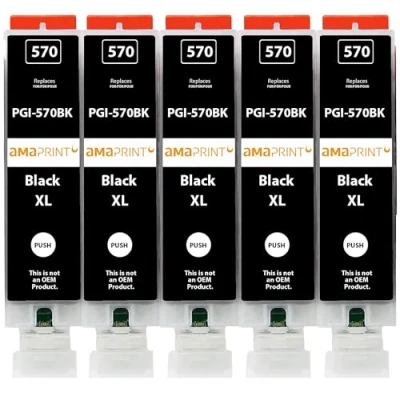 Abbildung von Amaprint 5 XL Patronen kompatibel mit Canon PGI 570 PGBK Schwarz passend für Pixma MG5700 MG5750 MG5751 MG6800 MG6850 MG7750 TS5000 TS5050 TS5055 TS6050 TS8050 TS9050 TS9055