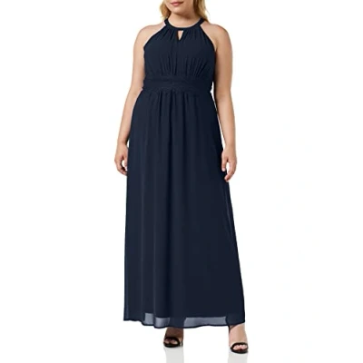 Abbildung von VILA CLOTHES Damen Neckholder Kleid VIMILINA HALTERNECK DRESS NOOS 14052647, Maxi, Einfarbig, Gr. 42, Blau (Total Eclipse)