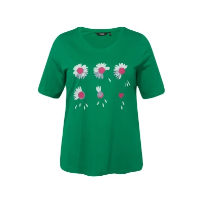 Abbildung von Ulla Popken À Fleurs Coupe Classic FIT COL ROND ET Manches Courtes Tshirt print, Damen, Größe: 42/44, Vert émeraude