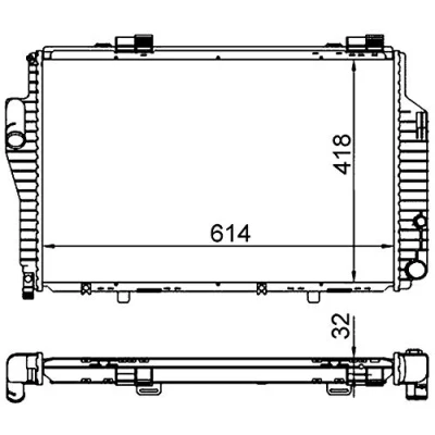 Abbildung von MAHLE ORIGINAL CR 307 000S Kühler, Motorkühlung 614 418 32 mit Ölkühler Kühlrippen gelötet MERCEDES BENZ: C Klasse Limousine, CLK Coupe, SLK