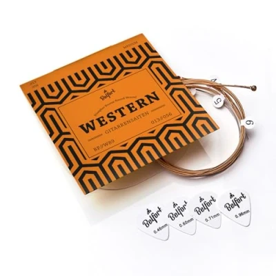 Abbildung von BELFORT® Gitarrensaiten 013/056 für Westerngitarre Premium Phosphor Bronze (6 Saiten Set) Western &amp; Akustikgitarre Inkl. 4 Plektren + Extra E Saite Akustik