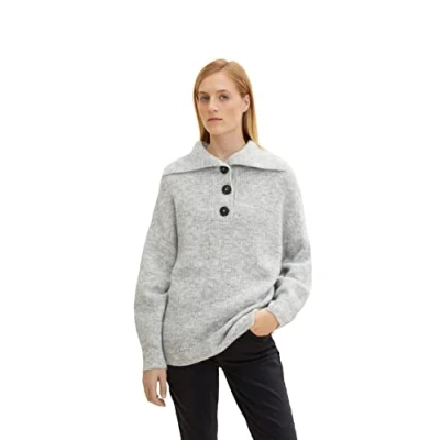 Abbildung von TOM TAILOR Damen Oversized Troyer Strickpullover 1034056, 30282 Concrete Grey Melange, XS