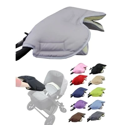 Abbildung von Muff Handschuh [Handwärmer für Kinderwagen] Handmuff Buggy mit Lammwolle wasserfest winddicht Universalgröße Kinderwagen, Buggy, Radanhänger (hellgrau)