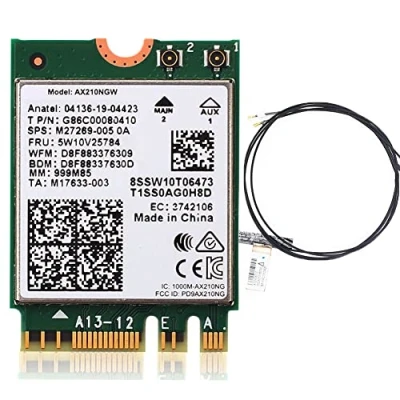 Abbildung von AX210NGW WiFi Karte Tri Band Wireless Modul für Laptop mit Windows 11/10 64bit M.2/NGFF, 6E 11AX Bluetooth 5.3, MU MIMO, 2 Antennen