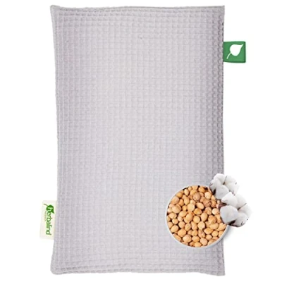 Abbildung von HERBALIND Wärmflasche Kirschkernkissen Waffel 100% OEKO TEX Baumwolle Wärmekissen Körnerkissen Mikrowelle Natur Handmade in Germany für Erwachsene Kinder 600g, 20x30cm (grau)