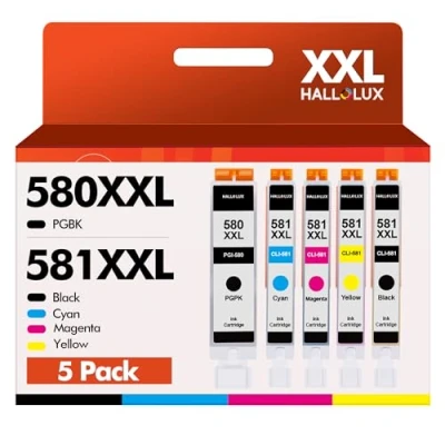 Abbildung von 5er Pack CLI 581XXL 581 XXL Multipack Druckerpatronen für Canon PGI 580 Patronen PIXMA TS8150 TS8250 TS705 TS6250 TS8151 TS6151 PGBK Schwarz Cyan Magenta Gelb