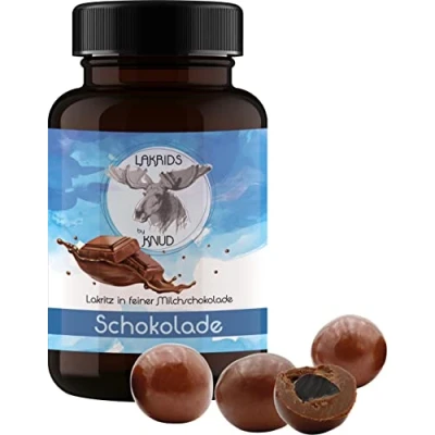 Abbildung von Lakrids Knud Lakritzkugeln Schokolade Lakritzstücke mit feiner Milchschokolade umhüllt (150g Dose)