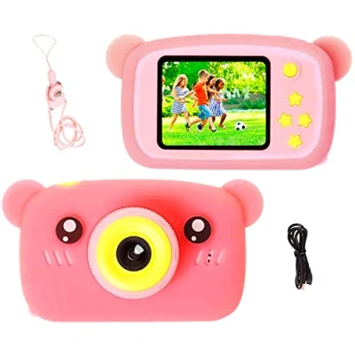 Abbildung von EXTRALINK Kinderkamera H25, Digitalkamera 1080P 30fps Kids Kamera, Robustes Gehäuse 2 Zoll LCD Display, Kinder 12MP, Speicherkartensteckplatz, integrierte Spiele, USB, Rosa
