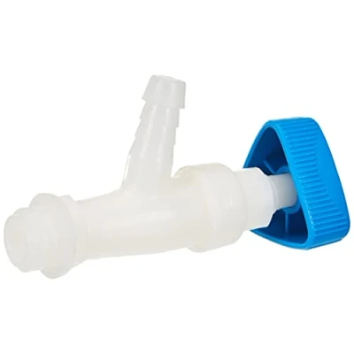 Abbildung von hünersdorff Eckventil für Kanister mit Breitgewinde 22mm Tüllenanschluss 13mm bzw. 1/2&quot; natur/blau