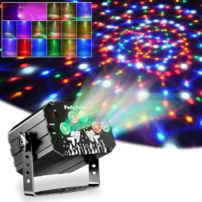 Abbildung von Discolicht Partylicht, Party Deko Disco licht, Dj licht Musikgesteuert Mit Fernbedienung USB 61 Verschiedene Muster discokugel für Karaoke Familientreffen Hochzeit Kids Geburtstag