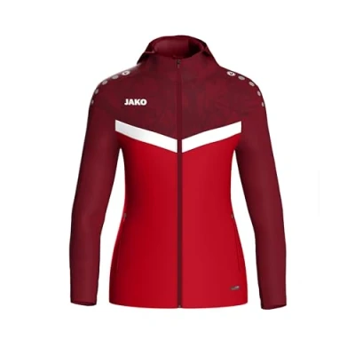 Abbildung von JAKO ICONIC Kapuzenjacke Gr. 42 Rot/Weinrot Zipper Hoodie Damen, Bequeme Sweatjacke mit Keep Dry Funktion aus 100% recyceltem Polyester