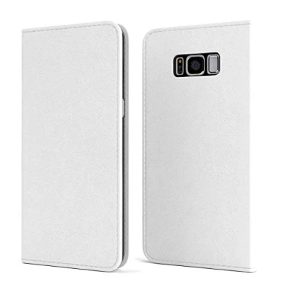 Abbildung von EAZY CASE Tasche kompatibel mit Samsung Galaxy S8 Plus Vintage Schutzhülle Standfunktion Klapphülle Bookstyle, Handytasche Handyhülle Magnetverschluss und Kartenfach, Kunstleder, Weiß