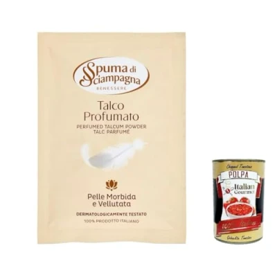 Abbildung von 10x Spuma di sciampagna Talco Profumato Körperpuder Klassisch Talkum 75g + Italian Gourmet polpa 400g