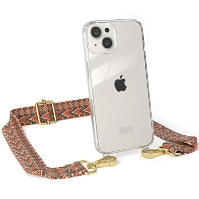 Abbildung von EAZY CASE Handykette Verstellbarer Trageriemen kompatibel mit iPhone 13, Handytaschenband, Handykordel Phone Case, Ersatzgurt für Ketten, Orange/Grün Haken Gold