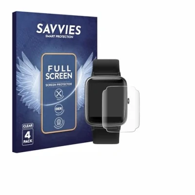 Abbildung von Savvies 4 Stück Full Screen Schutzfolie für Fitpolo ID205L / H205L 1.3&quot; Cover Displayschutz Folie [3D Curved, Transparent]