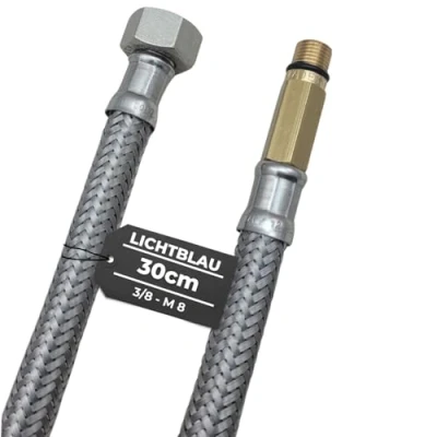 Abbildung von LICHTBLAU Knickfester Edelstahl Schlauch I 30cm 3/8 Zoll auf M8 lang geeignet für Trinkwasser Wasserhahn Eckventil Panzerschlauch Küchenarmatur