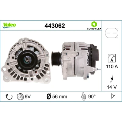 Abbildung von VALEO 443062 Lichtmaschine 14V 110A VOLKSWAGEN: Golf 4 Variant, Schrägheck, Polo IV SEAT: Ibiza 3 Schrägheck