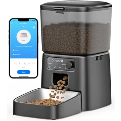 Abbildung von oneisall 3.5L Futterautomat Katze, WiFi Intelligenter Katzenfutter Automat, APP Steuerung, 1 10 Mahlzeiten pro Tag, Futterspender für Katzen/Hunde, mit Edelstahlnapf