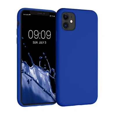 Abbildung von kwmobile Hülle kompatibel mit Apple iPhone 11 gummierte TPU Silikon Handyhülle Schutzhülle für kabelloses Laden Case in Baltik Blau