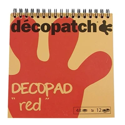 Abbildung von Décopatch BLOC03O Décopad Block (praktisch und einfach zum Verwenden, 48 Blatt, 12 verschiedenen Motiven, 15 x 15cm, ideal für Ihre Pappmachés Bastelprojekte) 1 rot