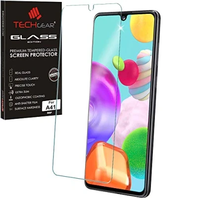 Abbildung von TECHGEAR Schutzfolie kompatibel mit Samsung Galaxy A41, Displayschutzfolie aus gehärtetem Glas (2.5D Runde Kante) [9H Härte] [Crystal Clarity] [Kratzfest]