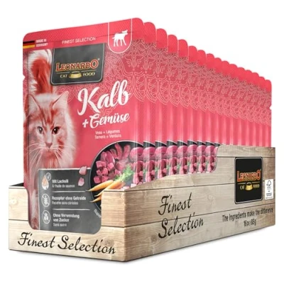 Abbildung von Leonardo Finest Selection Kalb &amp; Gemüse Doppelpack 2 x 16 85 g Alleinfuttermittel für ausgewachsene Katzen In praktischen Einzelportionen Mit raffinierten Zutaten
