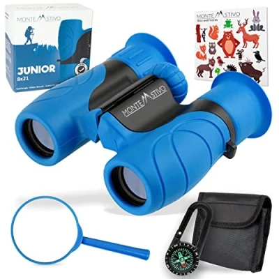 Abbildung von Monte Stivo Norsjo Kinder Fernglas Set 8 fach Vergrößerung Lupe Kompass Tasche