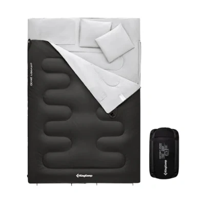 Abbildung von KingCamp Doppelschlafsack Schlafsack Deckenschlafsack Winter Erwachsene mit Kissen für 2 Personen und Tragetasche Angenehme Temperatur Outdoor Camping, (Schwarz)