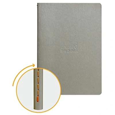 Abbildung von Rhodia 116451C Rhodiarama Notizbuch (ideal für Ihre Notizen, DIN A5, 14,8 x 21 cm, 32 Blatt, dot, Premium Velinpapier 85g, elfenbein) 1 Stück, silber