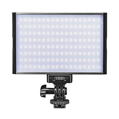 Abbildung von Walimex pro dimmbare On Camera LED Videoleuchte &amp; Fotolicht + Akku Slots I 3.200 5.600K, 15W, 1500 LM mobiles Kameralicht Studioleuchte Streaming Licht Niova 150 Bi Color mit Zubehör
