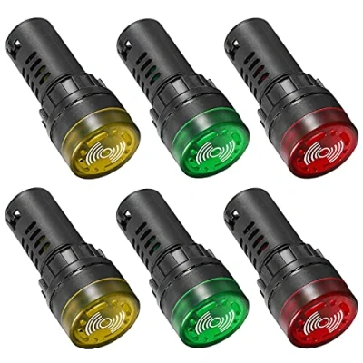 Abbildung von GUUZI 6 Stück AC DC 24V 22mm LED Blitzalarmsignal Kontrollleuchte mit Summer (Rot/Gelb/Grün, Jeweils für 2 Stück)