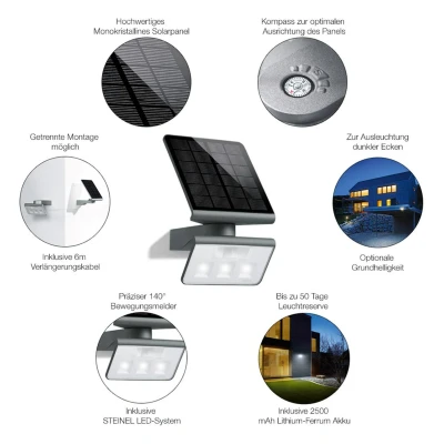 Abbildung von Steinel Solar Außenleuchte XSolar L S anthrazit, Wandlampe, Bewegungsmelder, Nachtlicht, Gartenlampe Solar, 2500 mAh Akku
