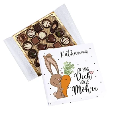 Abbildung von Herz &amp; Heim® Lindt Pralinen zu Ostern Ich mag dich volle Möhre personalisiert