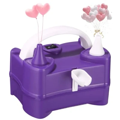 Abbildung von Luftballonpumpe Elektrisch, Ballonpumpe Elektrisch 400W, mit Doppeldüse Inflatorgebläse, Tragbar Luftballon Pumpe Ballons für Festivaldekoration, Geburtstag, Party und Hochzeit.(Lila)