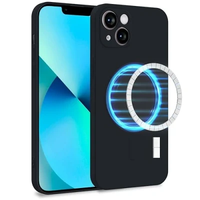 Abbildung von MyGadget Hülle für Apple iPhone 13 [ kompatibel mit MagSafe ] Zweilagige Handyhülle Kameraschutz Cover Innenfutter &amp; Silikon außen Schwarz