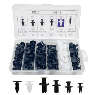 Abbildung von Baxcdyswe 100 Stück Befestigungsclips Auto, 6 Arten Türverkleidung Klammern, Kunststoffnieten, Karosserie Clips, Befestigung, Kfz Clips Set, Universal Spreiznieten, Verkleidung Befestigungssatz