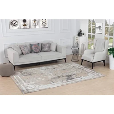 Abbildung von Surya Taza Wohnzimmer Teppich modern Abstrakt Design in Marmor Optik für Wohnzimmer, Esszimmer, Schlafzimmer groß, weicher Kurzflor 120x170 cm Beige, Grau und Elfenbein
