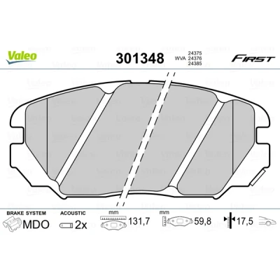 Abbildung von VALEO 301348 Bremsbelagsatz Vorderachse inkl. Verschleißwarnkontakt ohne Anti Quietsch Blech HYUNDAI: Tucson, ix20, Sonata V, KIA: Opirus
