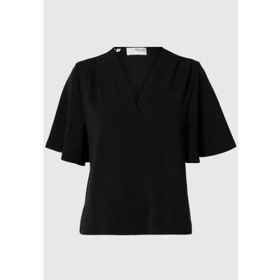 Abbildung von Selected Femme MIT Vausschnitt Kurzarm Tshirt basic, Damen, Größe: XS, Black